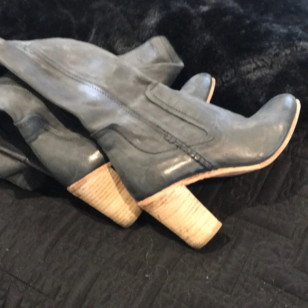 Free People Black Over-the-Knee Leather Block Heel Boots